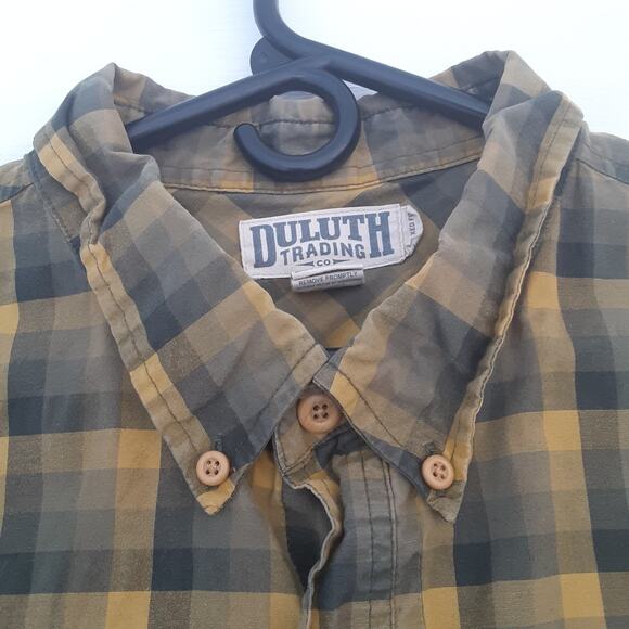 Duluth Trading Co Shirt Mens 2XL Yellow Plaid Cotton Button Pocket Button Down - Picture 4 of 11